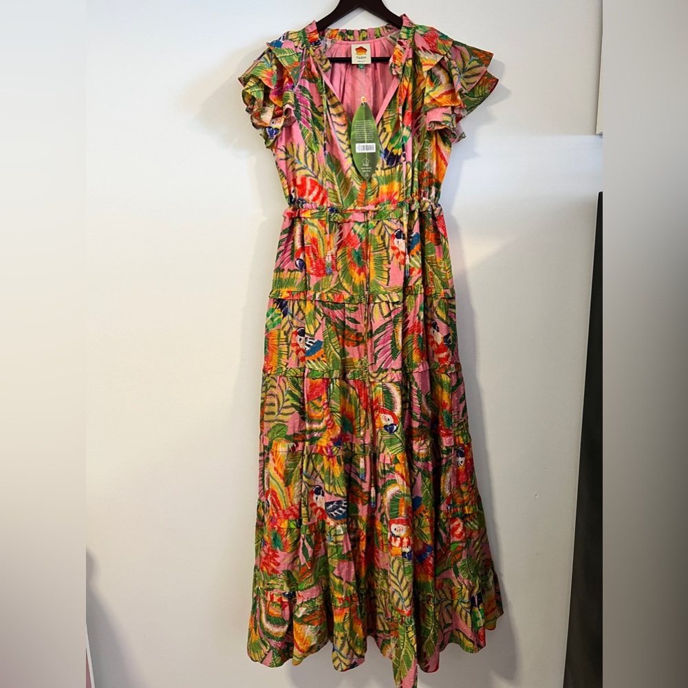 Farm Rio Macaw leaves maxi dress size small (slight defect) NWT